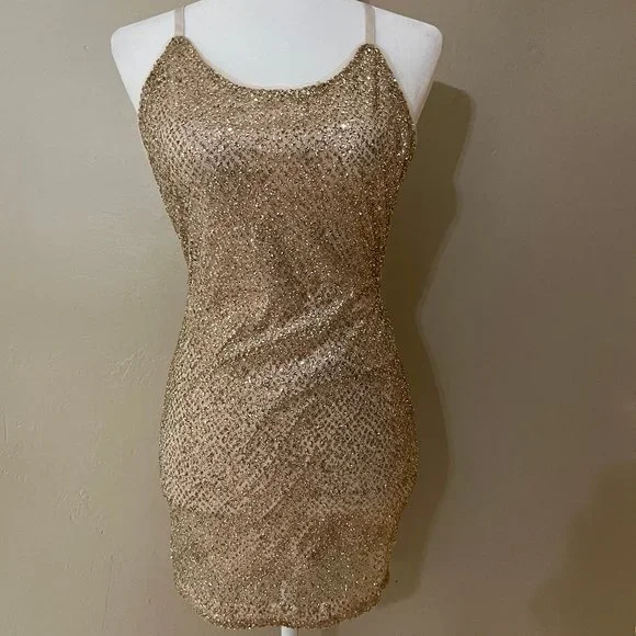 AKIRA | Dresses | Akira Gold Glitter Mini Party Dress Sleeveless Size Small  S | Poshmark
